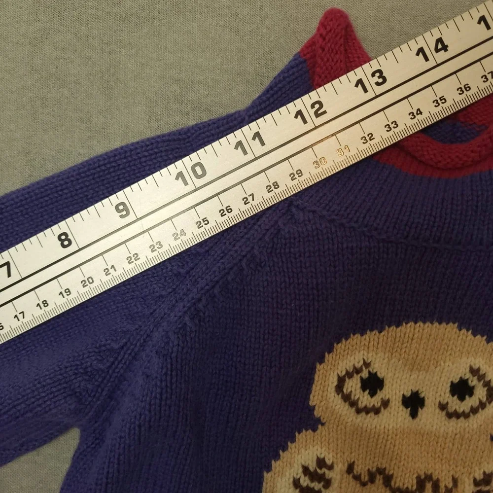Vintage L.L. Bean Baby Owl Rollneck Sweater 6-12 Months Blue Red Knit Pullover